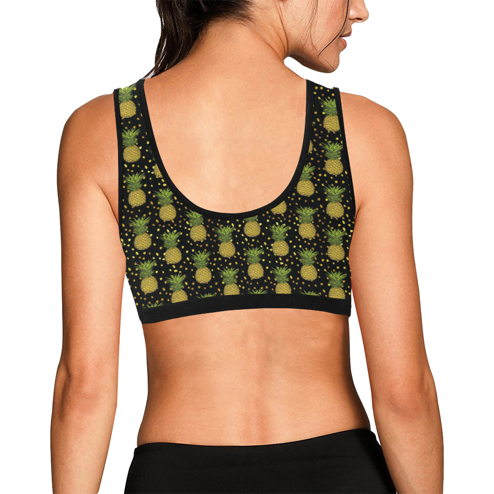 Pineapple Gold Dot Themed Print Sports Bra