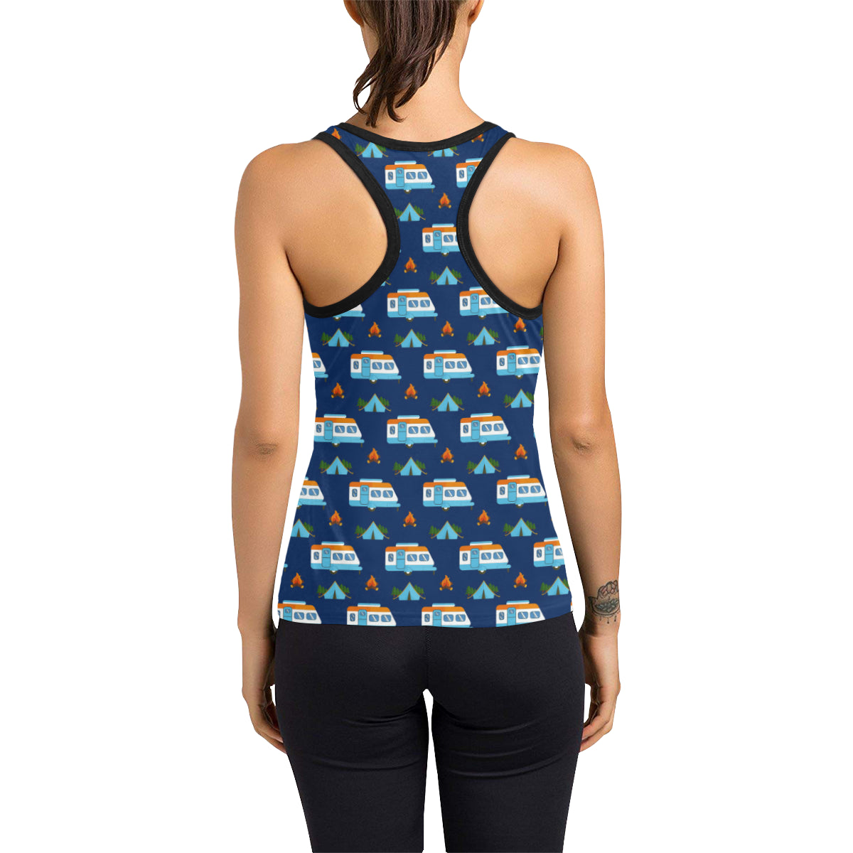 Camper Pattern Camping Themed No 3 Print Women's Racerback Tank Top