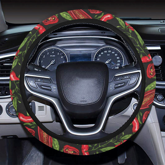 Chilli Pepper Pattern Print Design 02 Steering Wheel Cover with Elastic Edge