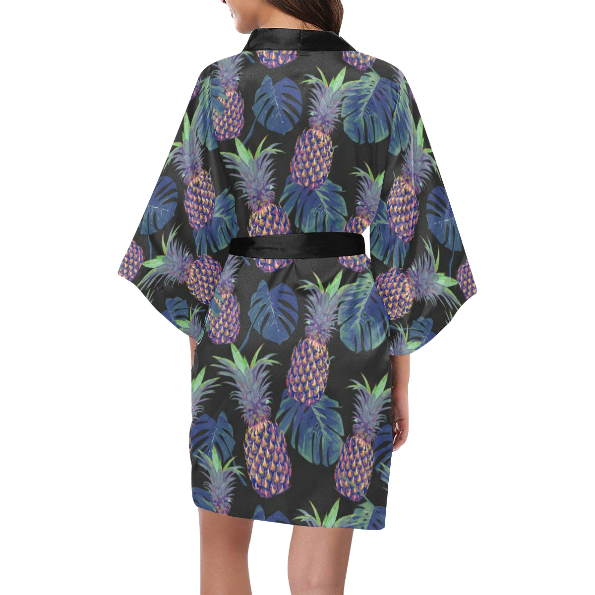 Pineapple Pattern Print Design PP04 Women Kimono Robe