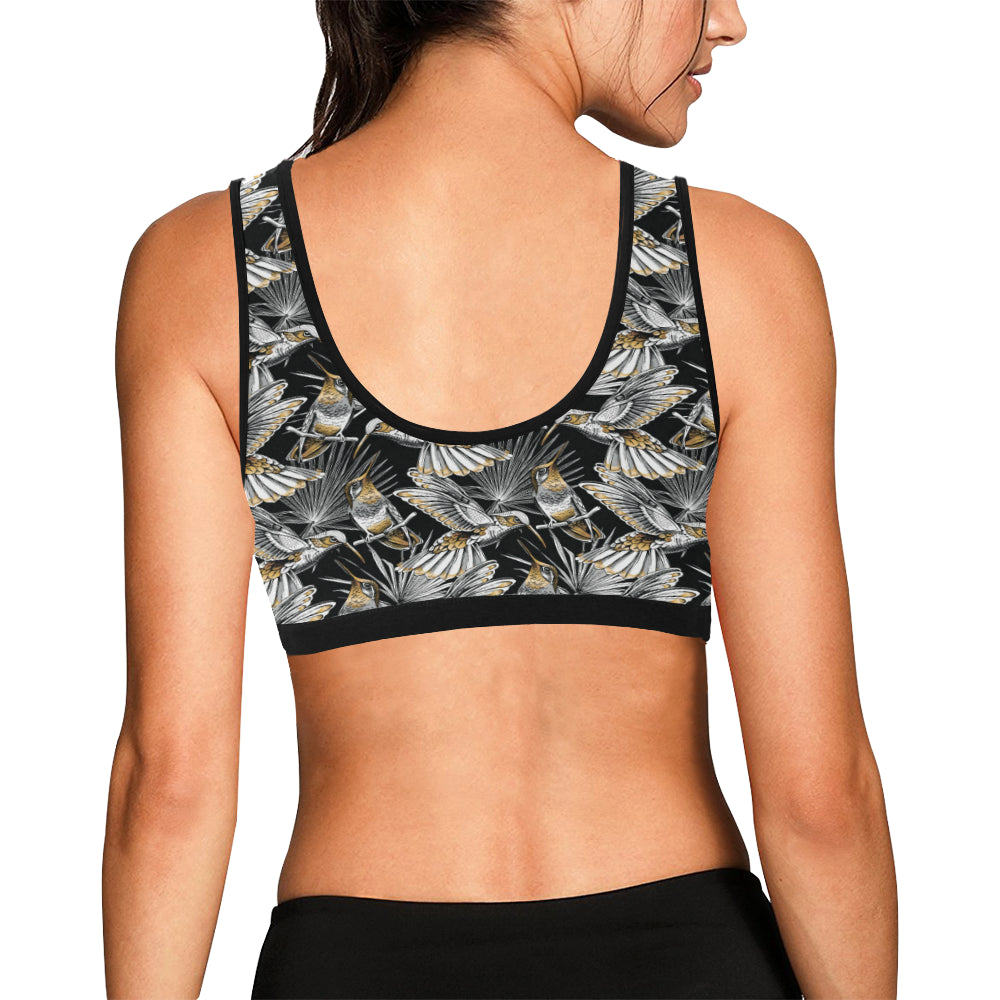 Hummingbird Gold Design Themed Print Sports Bra