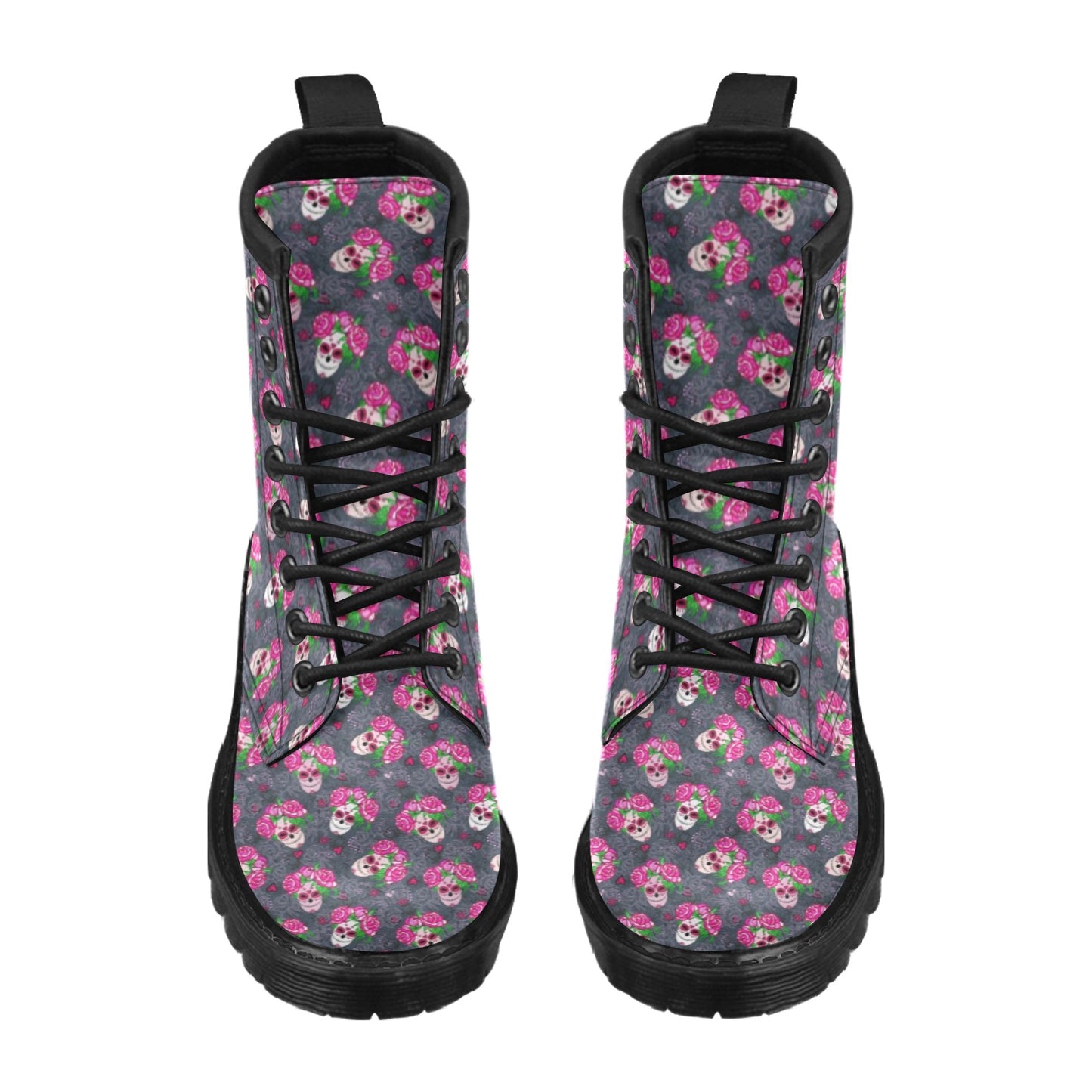 Sugar Skull Pink Rose Themed Print Women's Boots