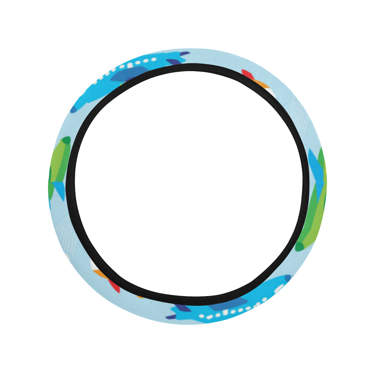 Airplane Colorful Pattern Print Design 01 Steering Wheel Cover with Elastic Edge