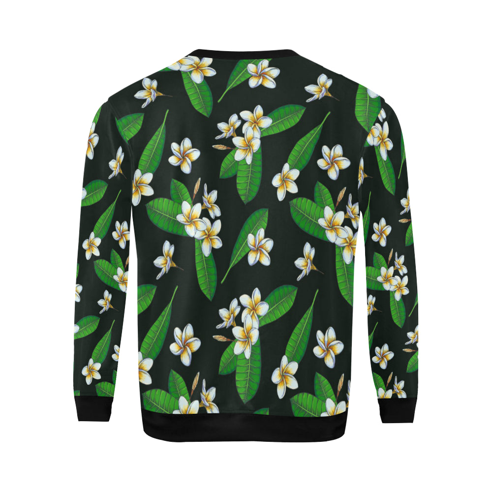 White Plumeria Pattern Print Design PM023 Men Long Sleeve Sweatshirt