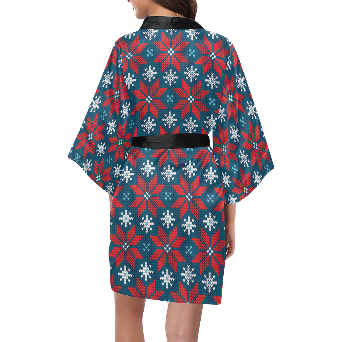 Poinsettia Pattern Print Design A02 Women's Short Kimono