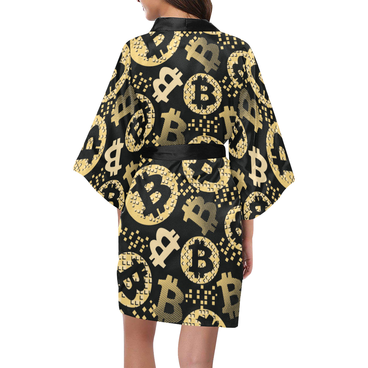 Bitcoin Pattern Print Design DO06 Women's Short Kimono