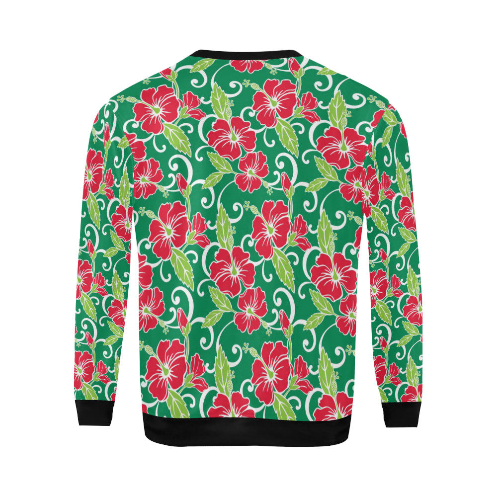 Red Hibiscus Pattern Print Design HB019 Men Long Sleeve Sweatshirt