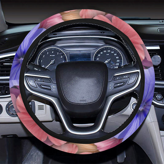 Colorful Geranium Pattern Steering Wheel Cover with Elastic Edge