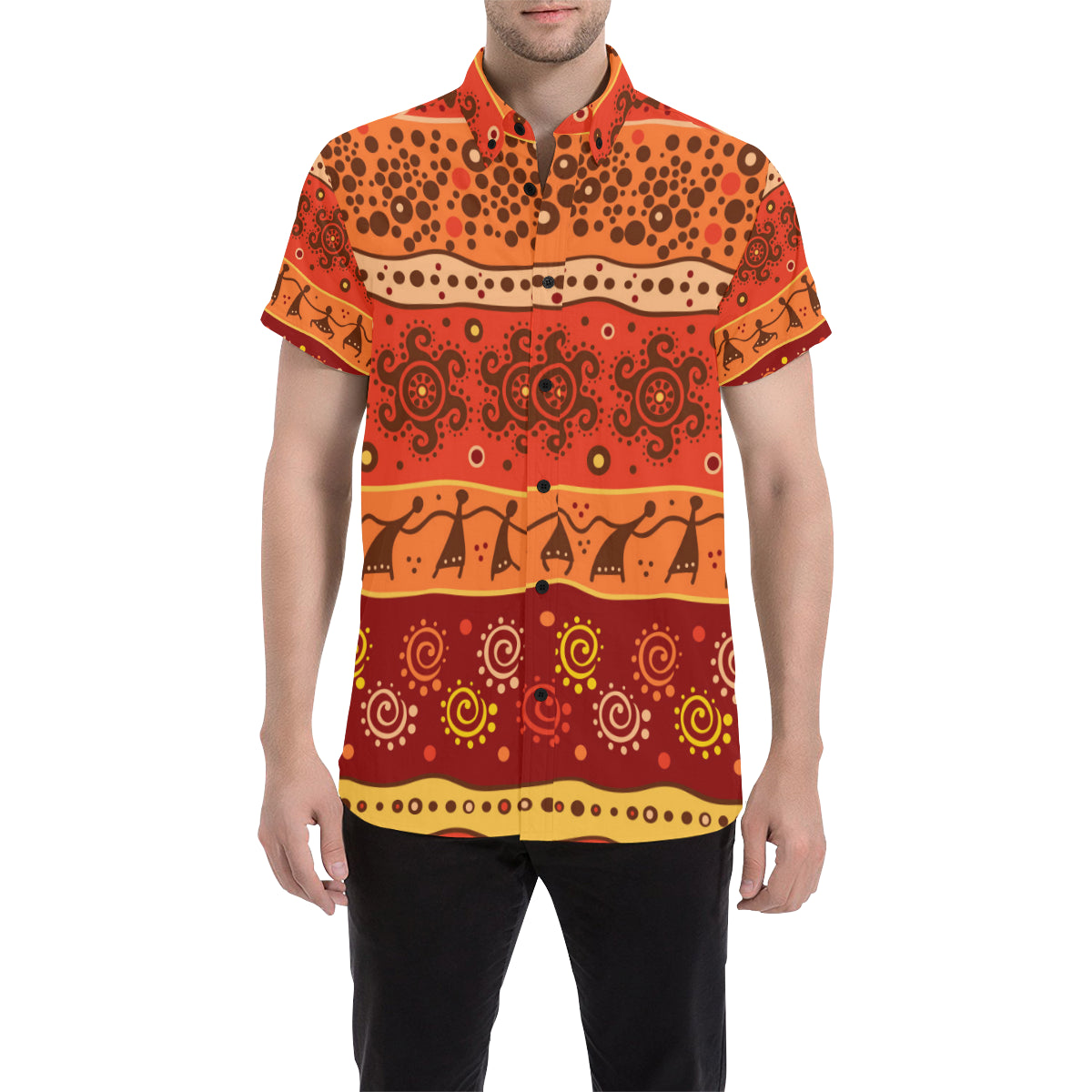 African Pattern Print Design 04 Men's Short Sleeve Button Up Shirt
