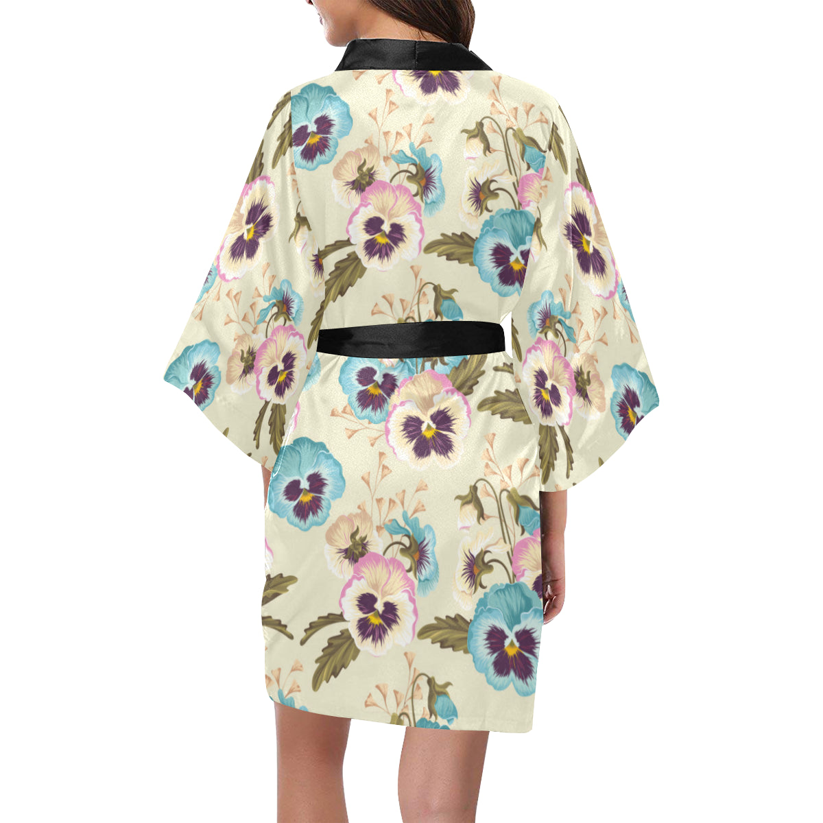 Pansy Pattern Print Design A02 Women's Short Kimono