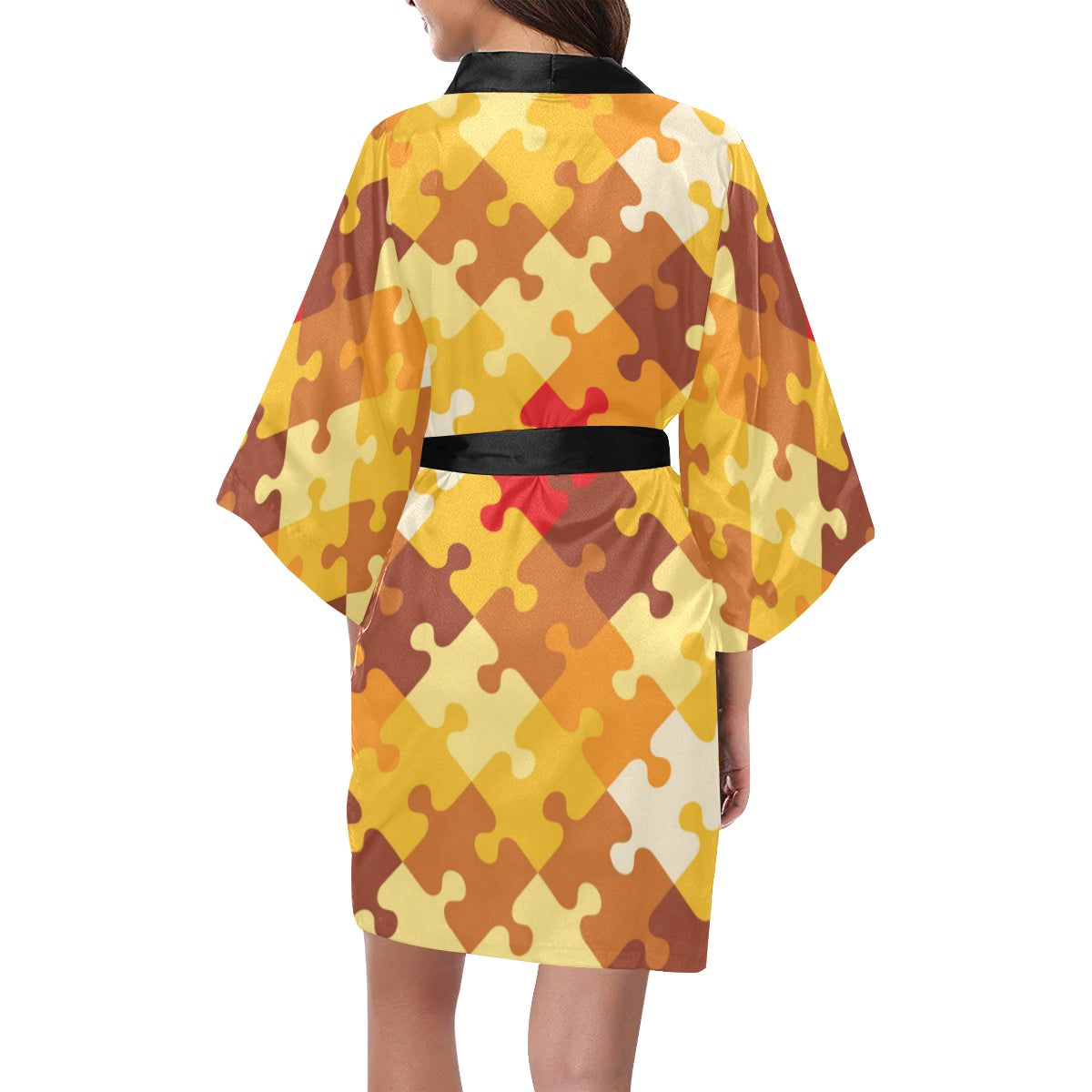 Puzzle Pattern Print Design A01 Women's Short Kimono