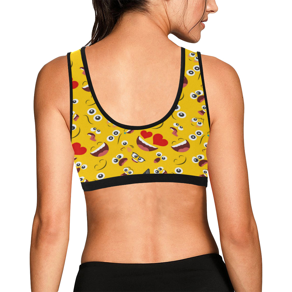Emoji Face Print Pattern Sports Bra