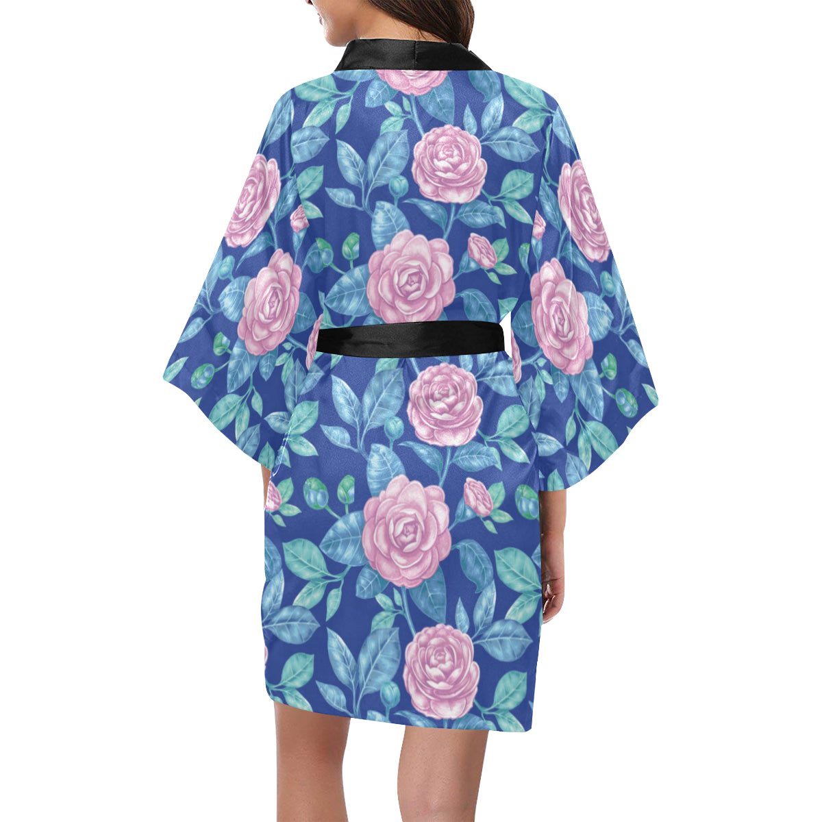Camellia Pattern Print Design CM05 Women's Short Kimono