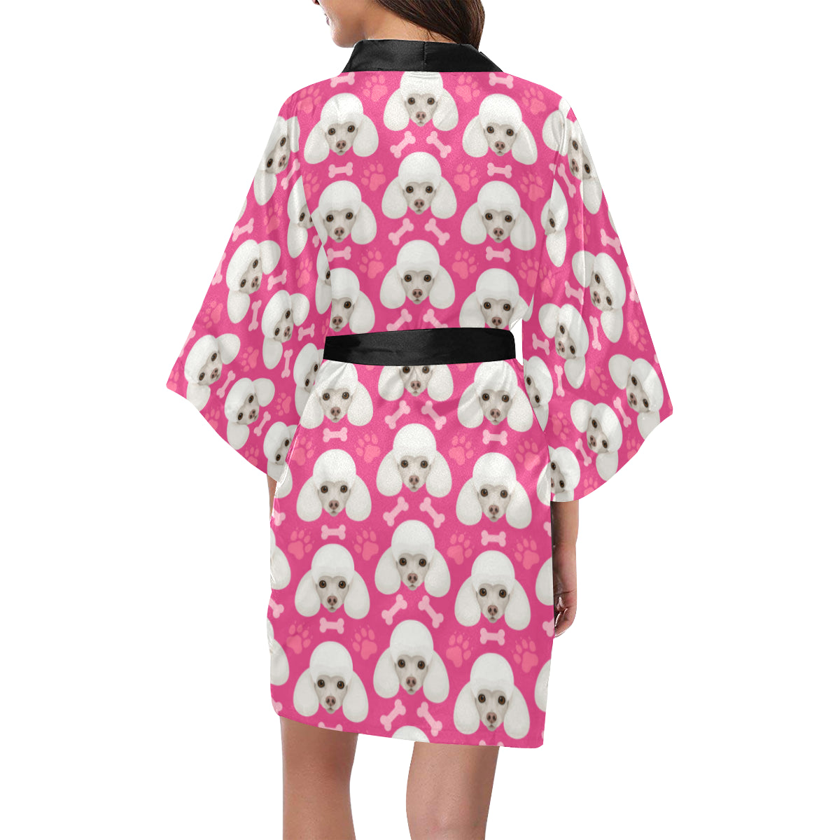 Poodle Pattern Print Design A04 Women's Short Kimono