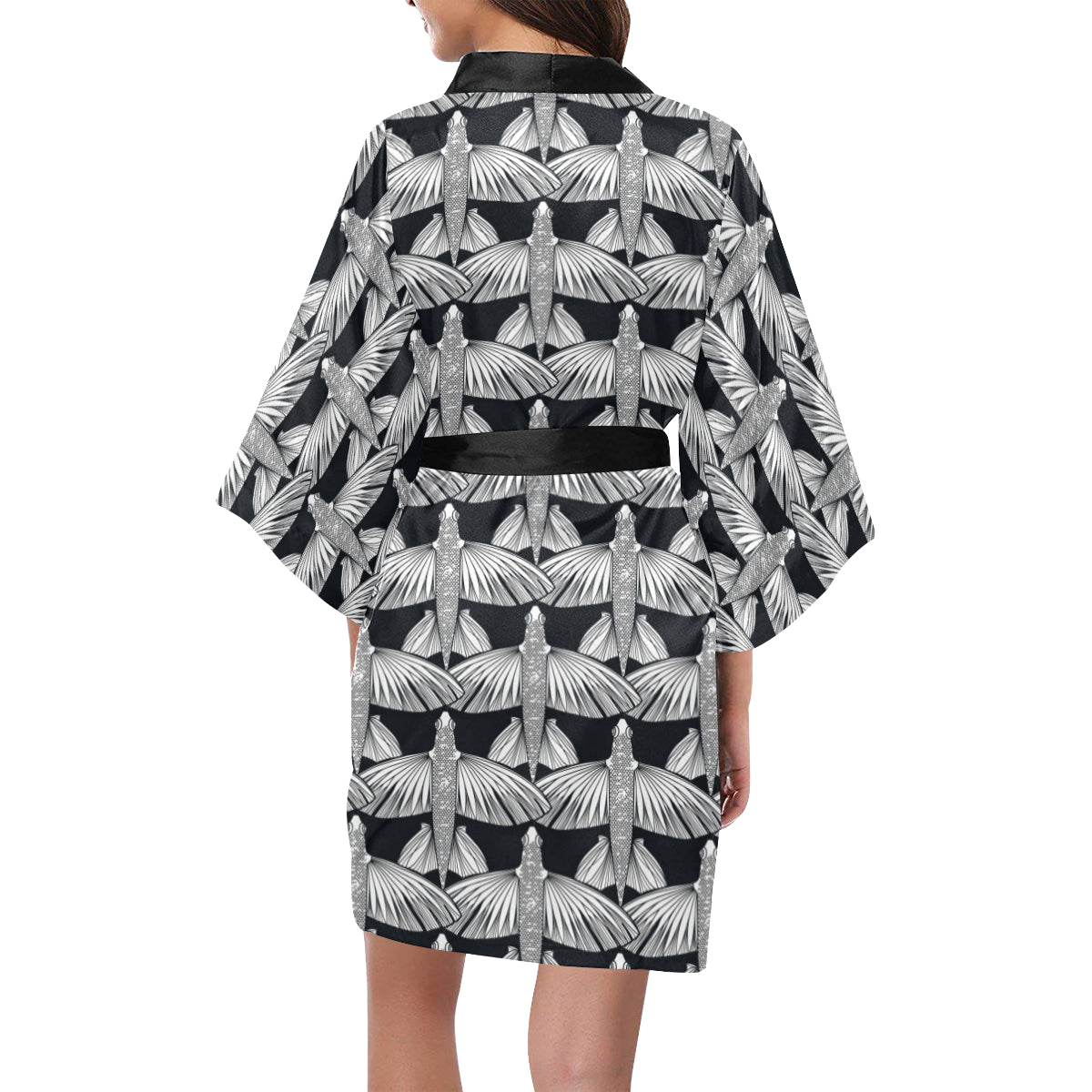 Flying Fish Pattern Print Design 03 Women's Short Kimono