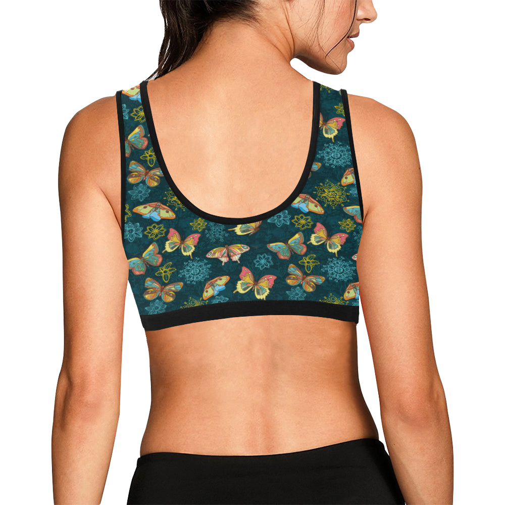 Butterfly Hand Draw Print Pattern Sports Bra