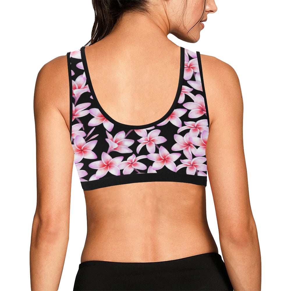 Pink Plumeria Pattern Print Design PM09 Sports Bra