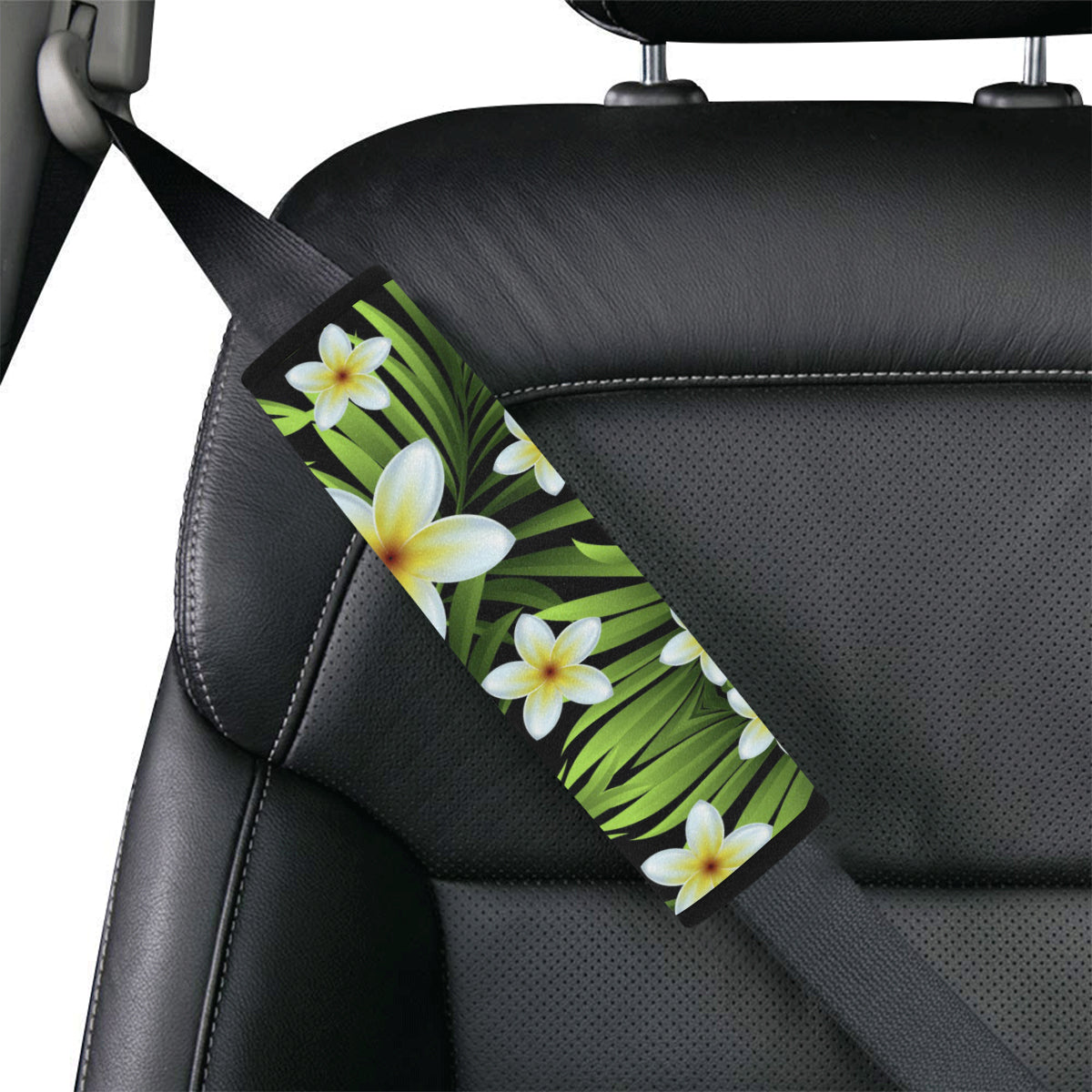 White Plumeria Pattern Print Design PM06 Car Seat Belt Cover