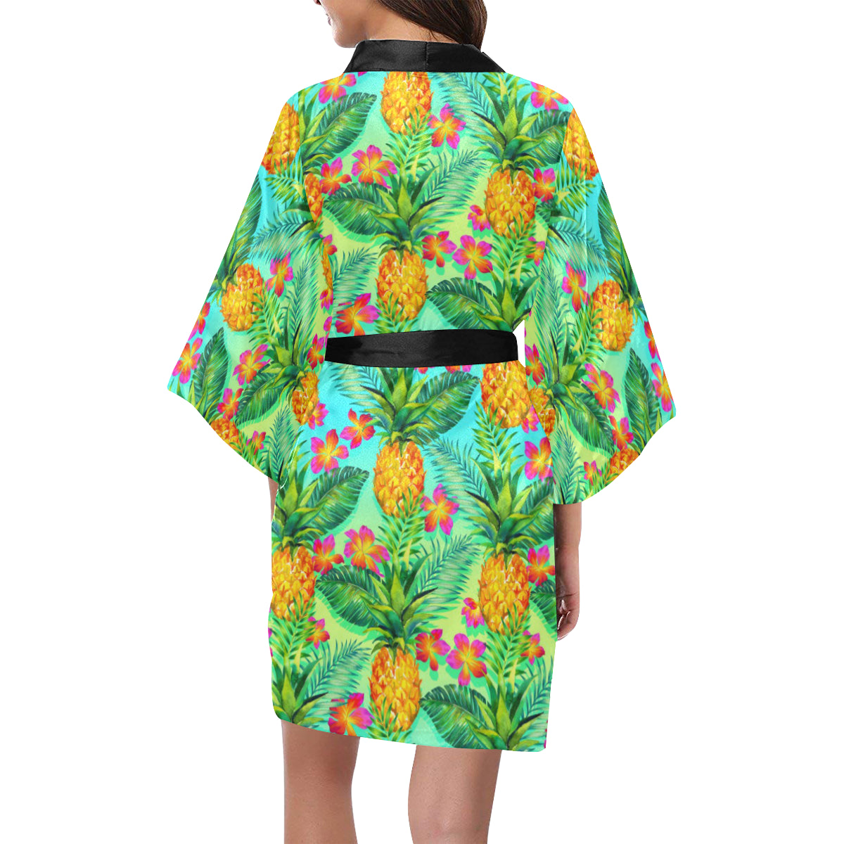 Pineapple Pattern Print Design PP010 Women Kimono Robe