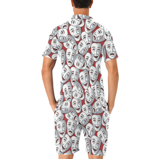 Acting Mask Pattern Print Design 01 Men's Romper
