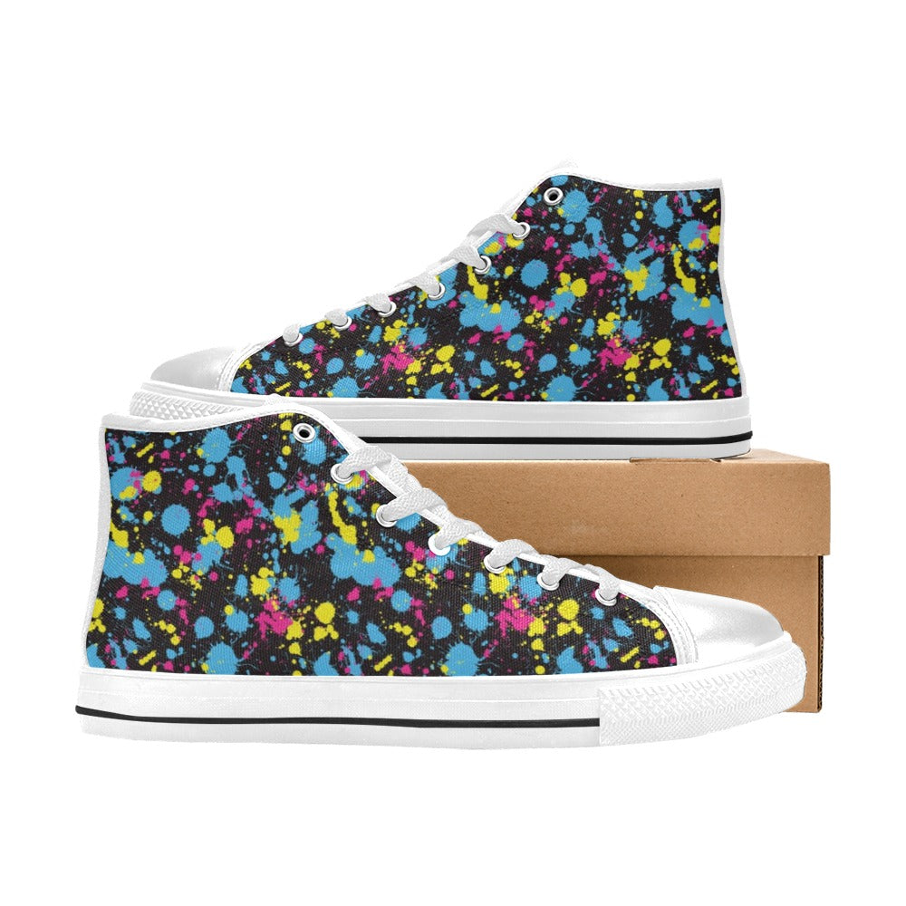 Splatter Colorful Print Design LKS301 High Top Women's White Shoes