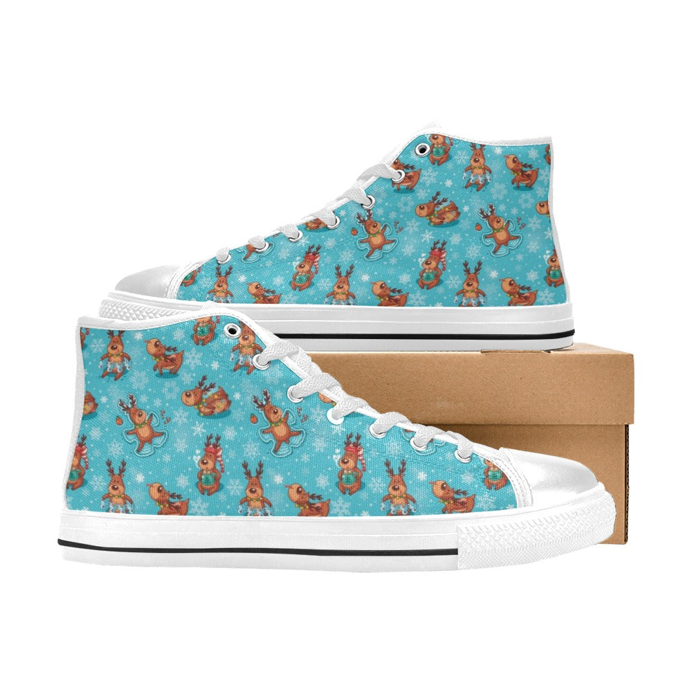 Reindeer Print Design LKS402 High Top Women's White Shoes