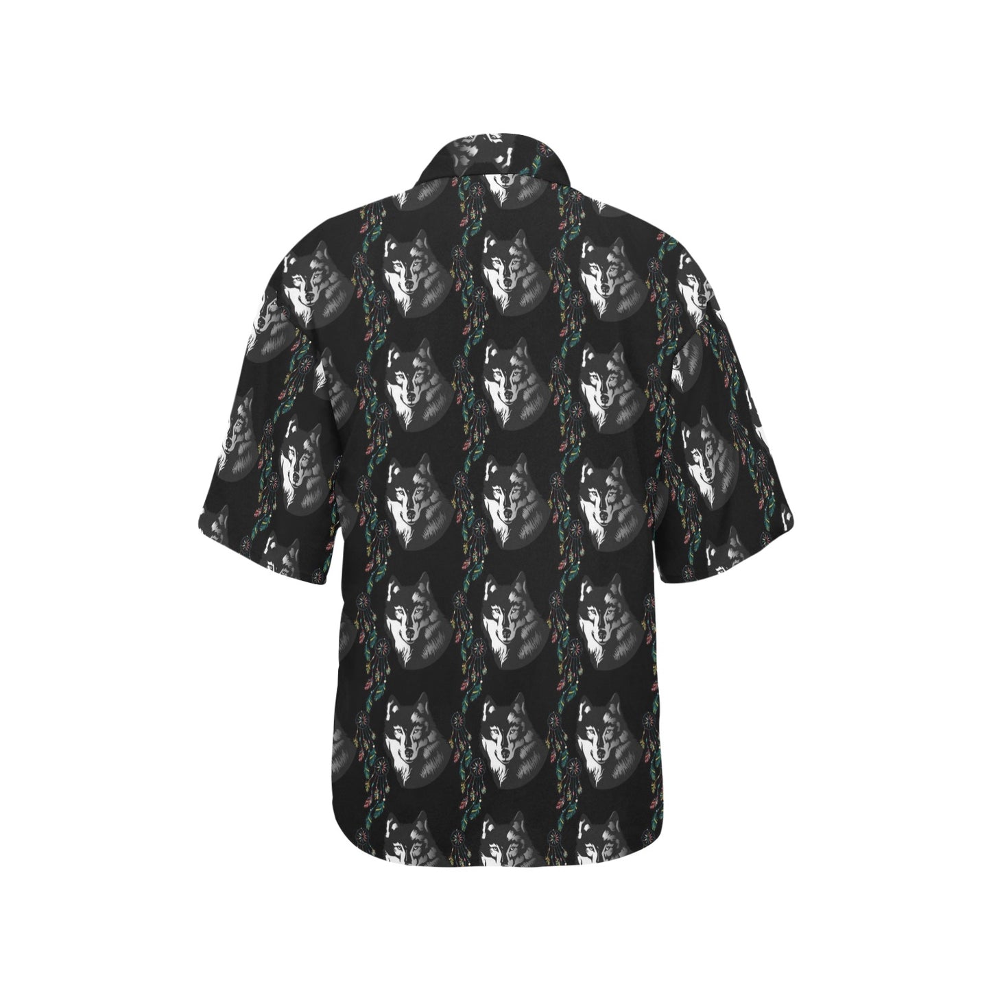Wolf Black Dream Catcher Design Print Women's Hawaiian Shirt