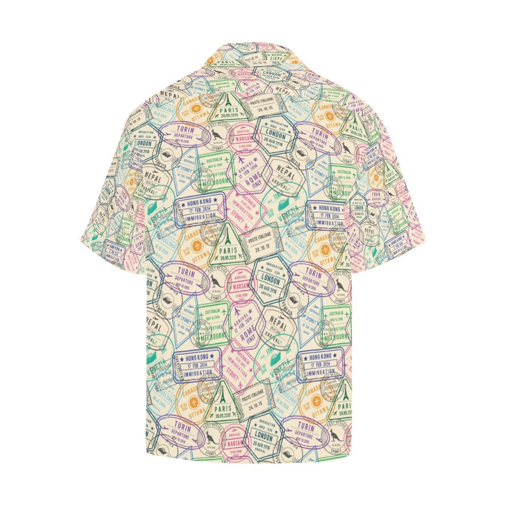 Travel Stamp Print Design LKS303 Men's Hawaiian Shirt