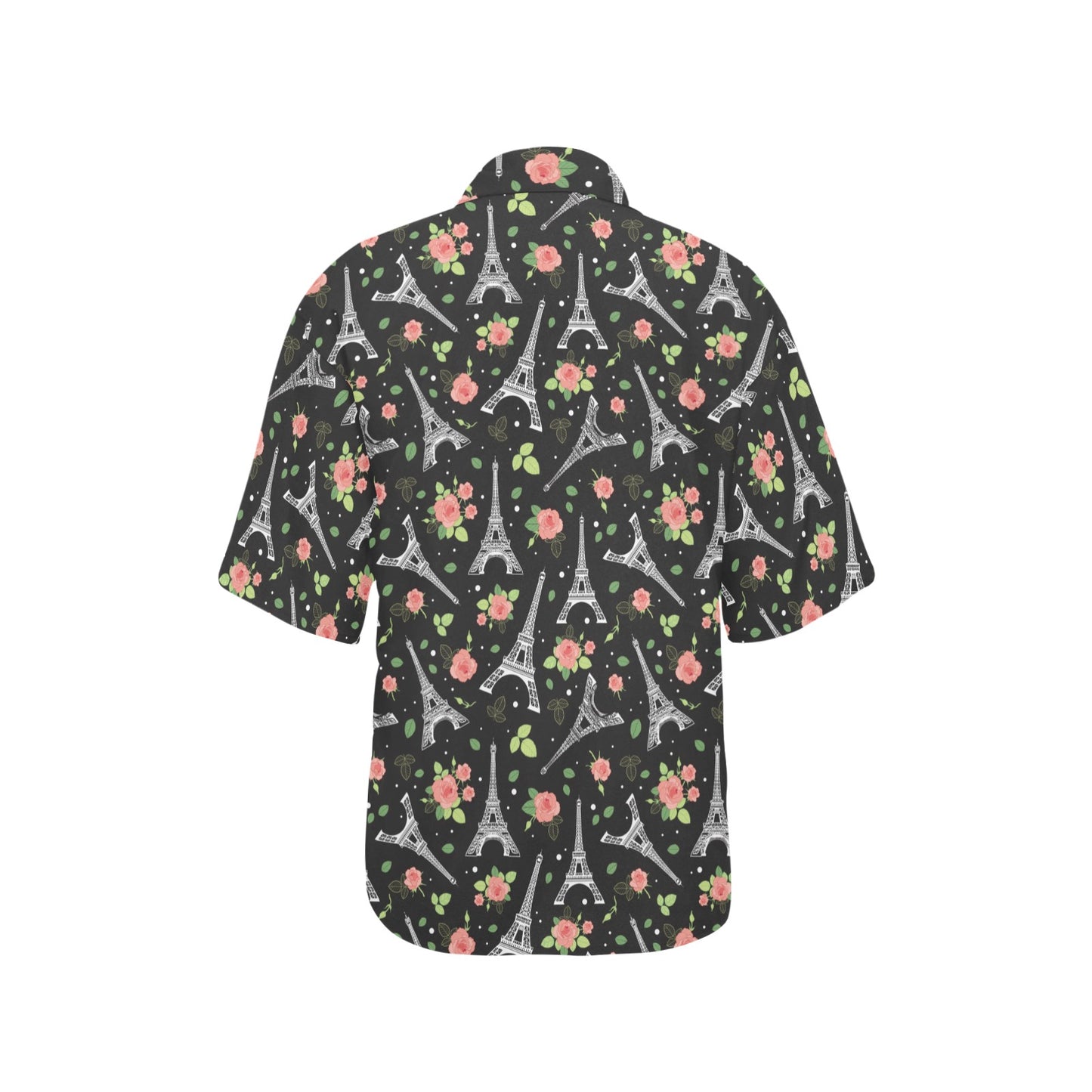 Eiffel Tower Rose Print Women's Hawaiian Shirt
