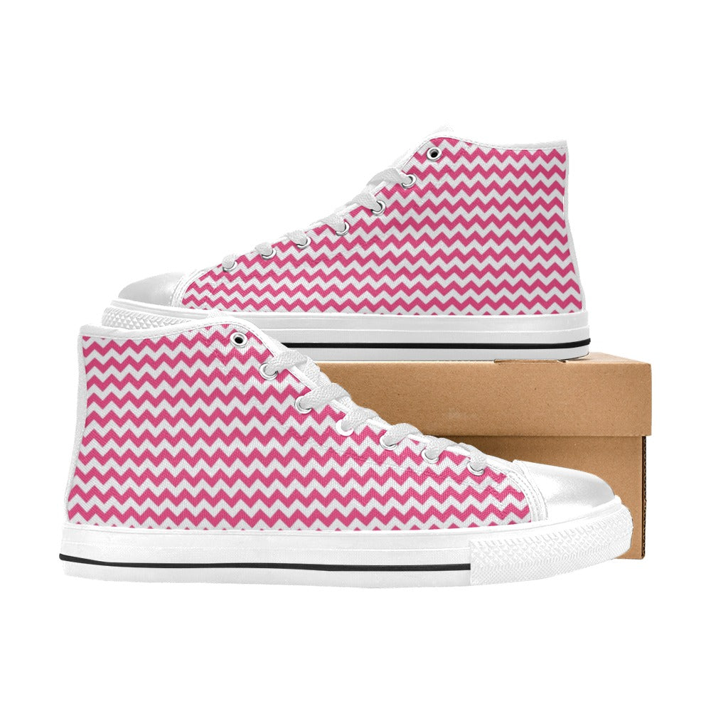 Chevron Print Design LKS402 High Top Women's White Shoes