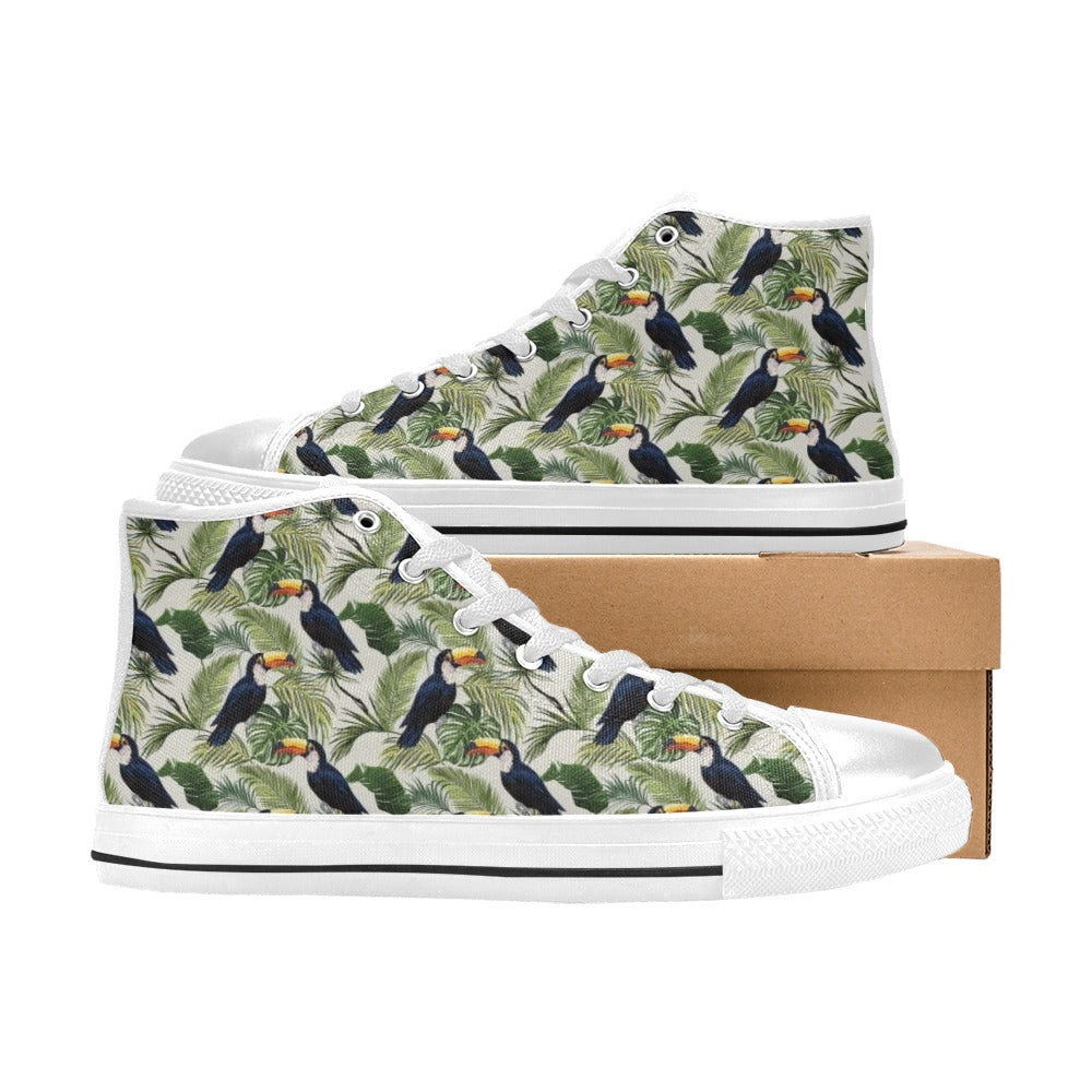 Toucan Print Design LKS308 High Top Women's White Shoes