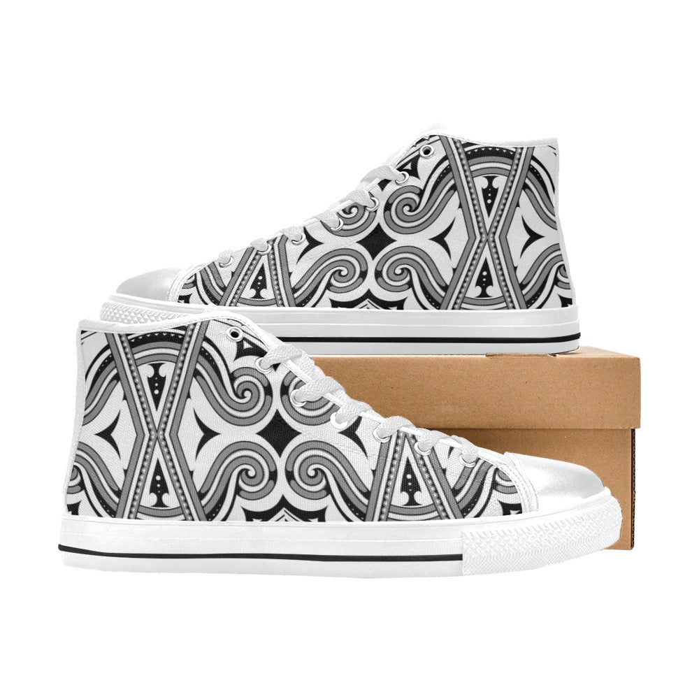 Samoan Pattern Print Design LKS302 High Top Women's White Shoes