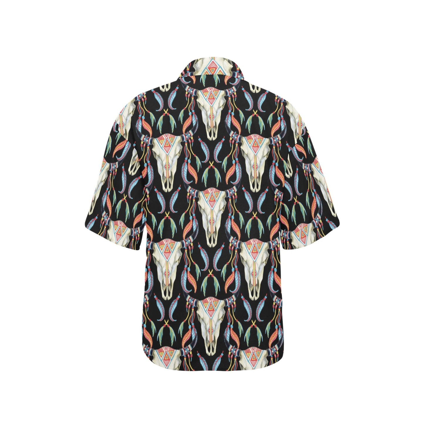 Buffalo Head Boho Style Pattern Print Design 01 Women's Hawaiian Shirt
