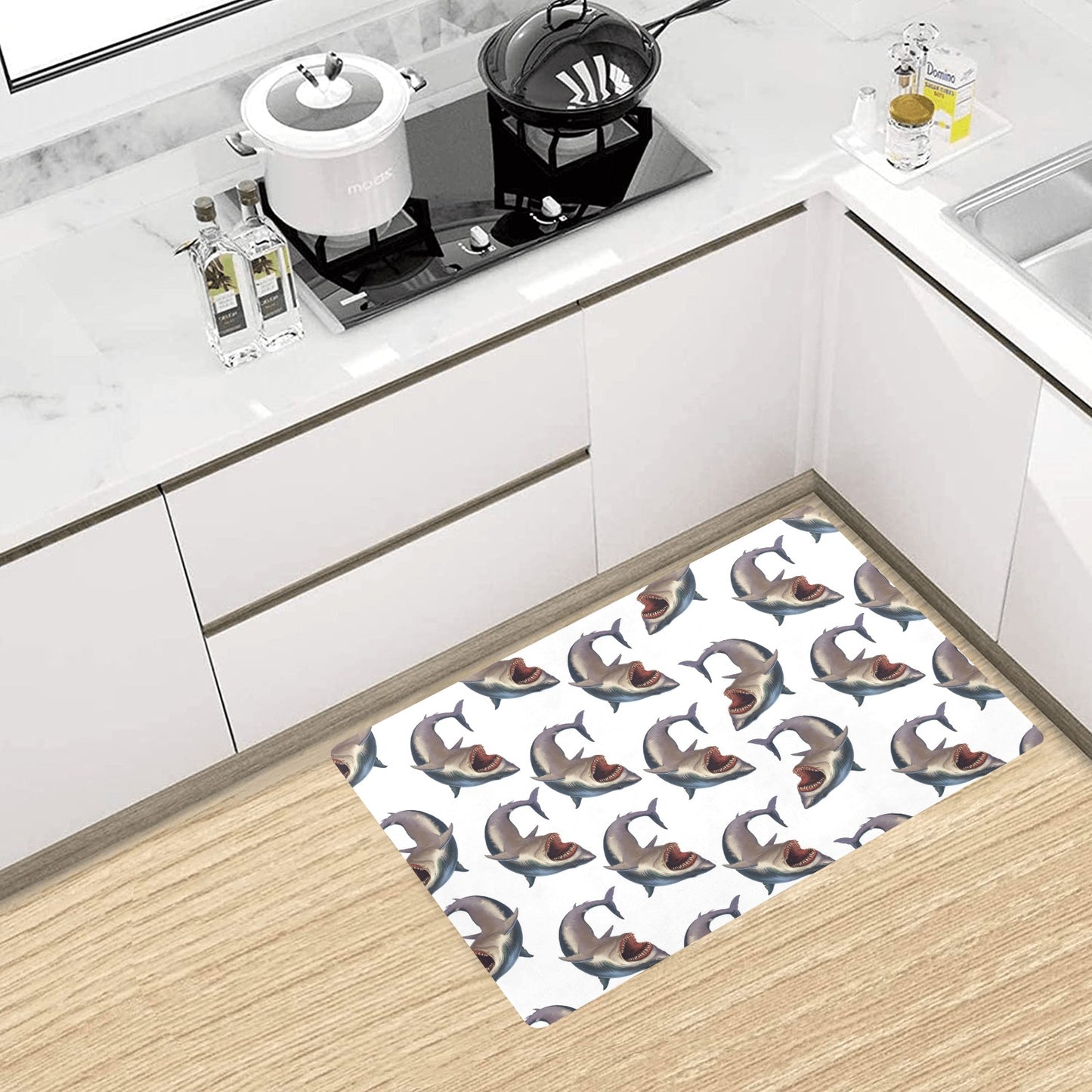 Great White Shark Pattern Print Design 03 Kitchen Mat