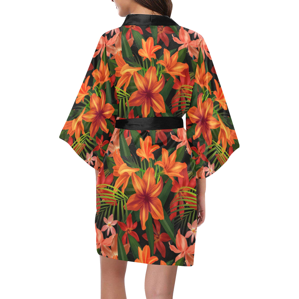 Amaryllis Pattern Print Design AL05 Women's Short Kimono