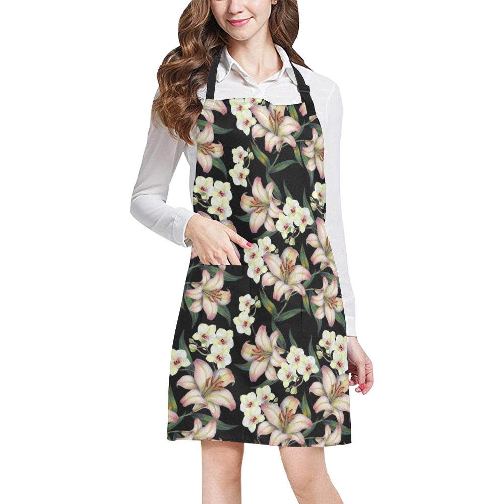 Lily Pattern Print Design LY03 Apron with Pocket