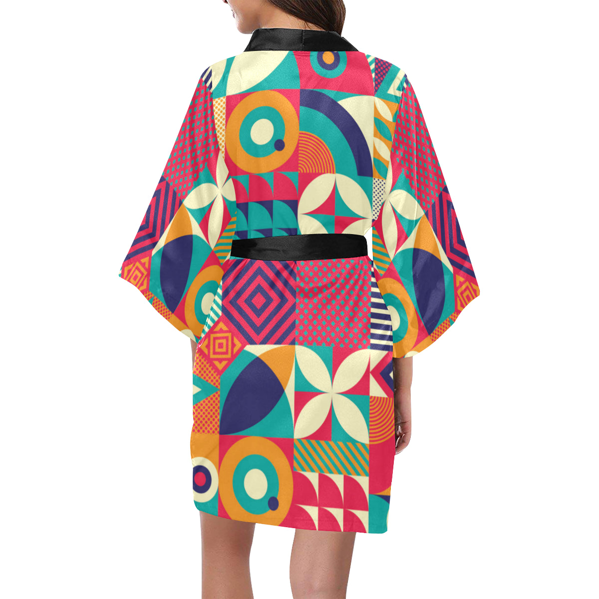 Mosaic Pattern Print Design 03 Women's Short Kimono