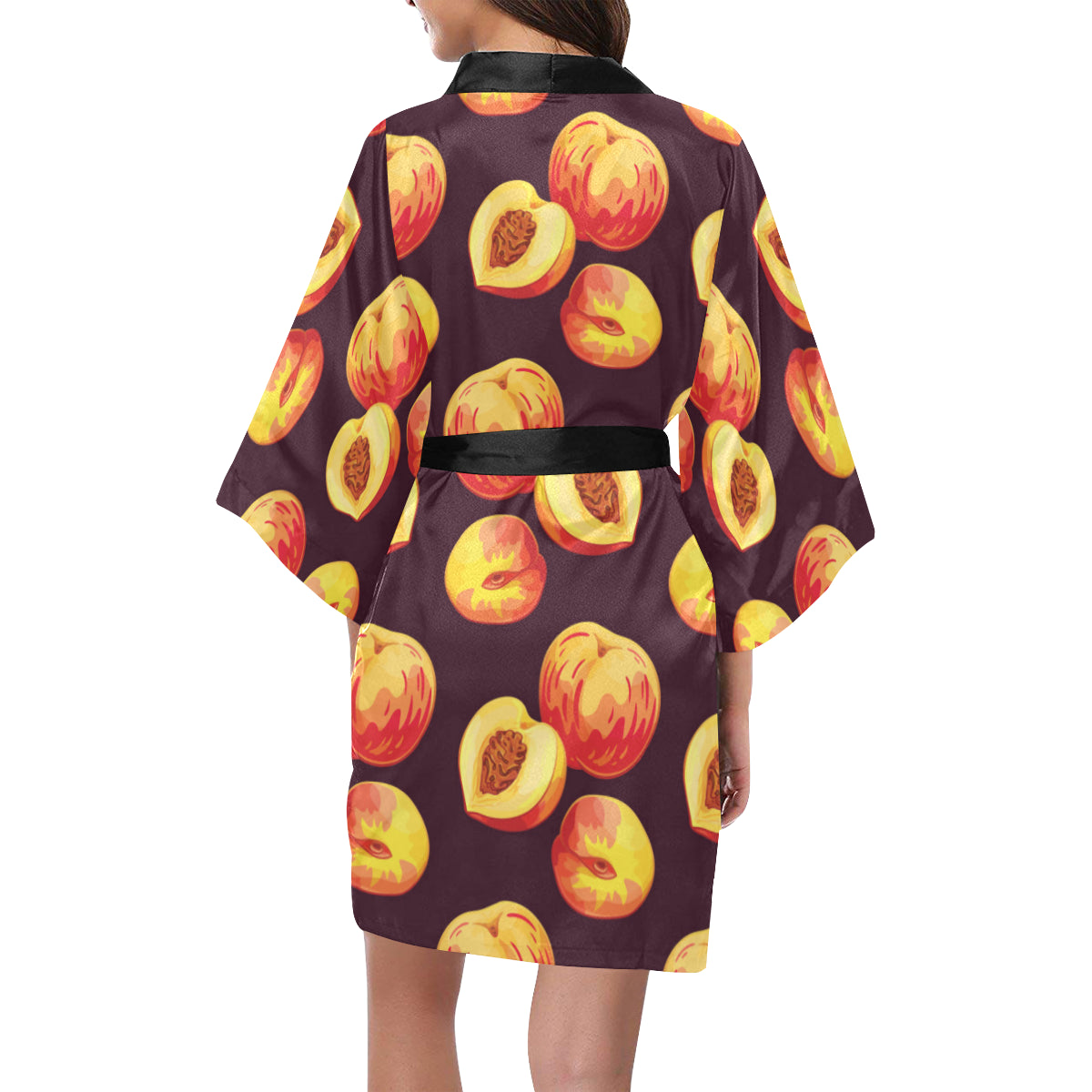 Peach Pattern Print Design A04 Women's Short Kimono