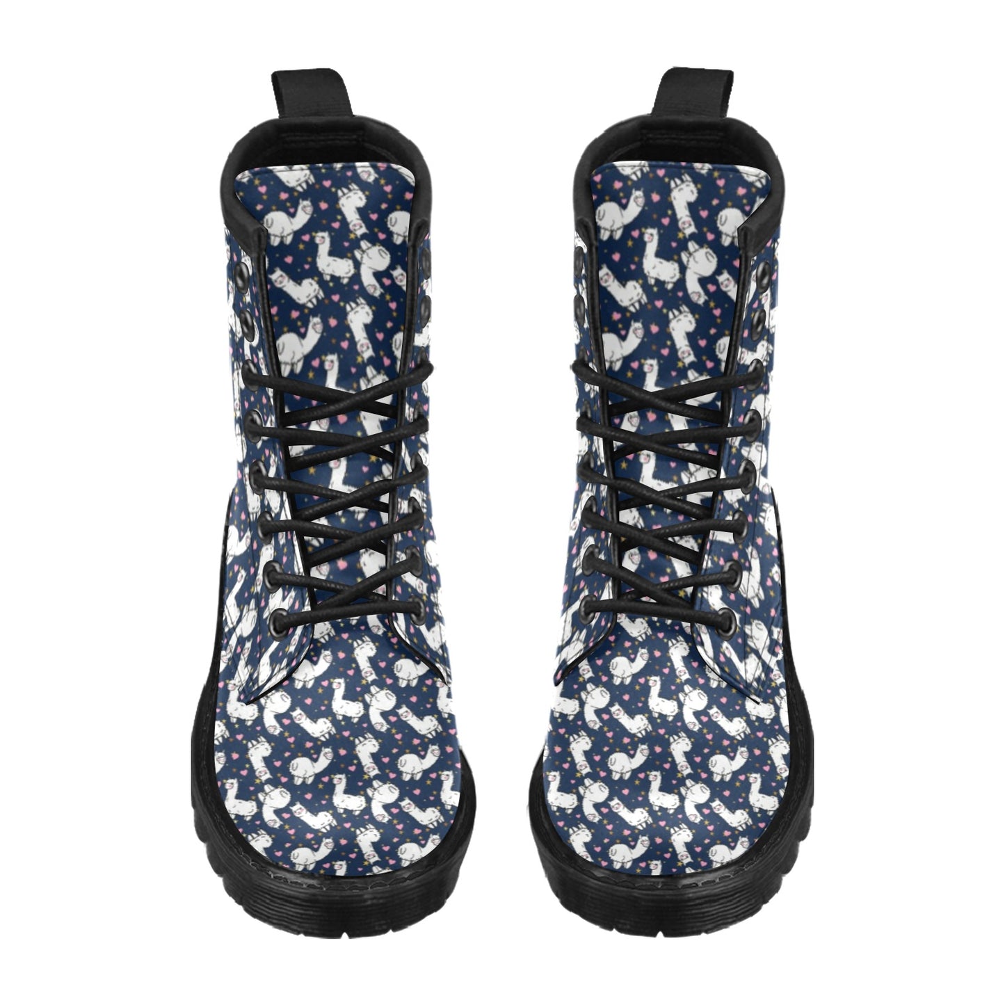 Alpaca Heart Star Design Themed Print Women's Boots