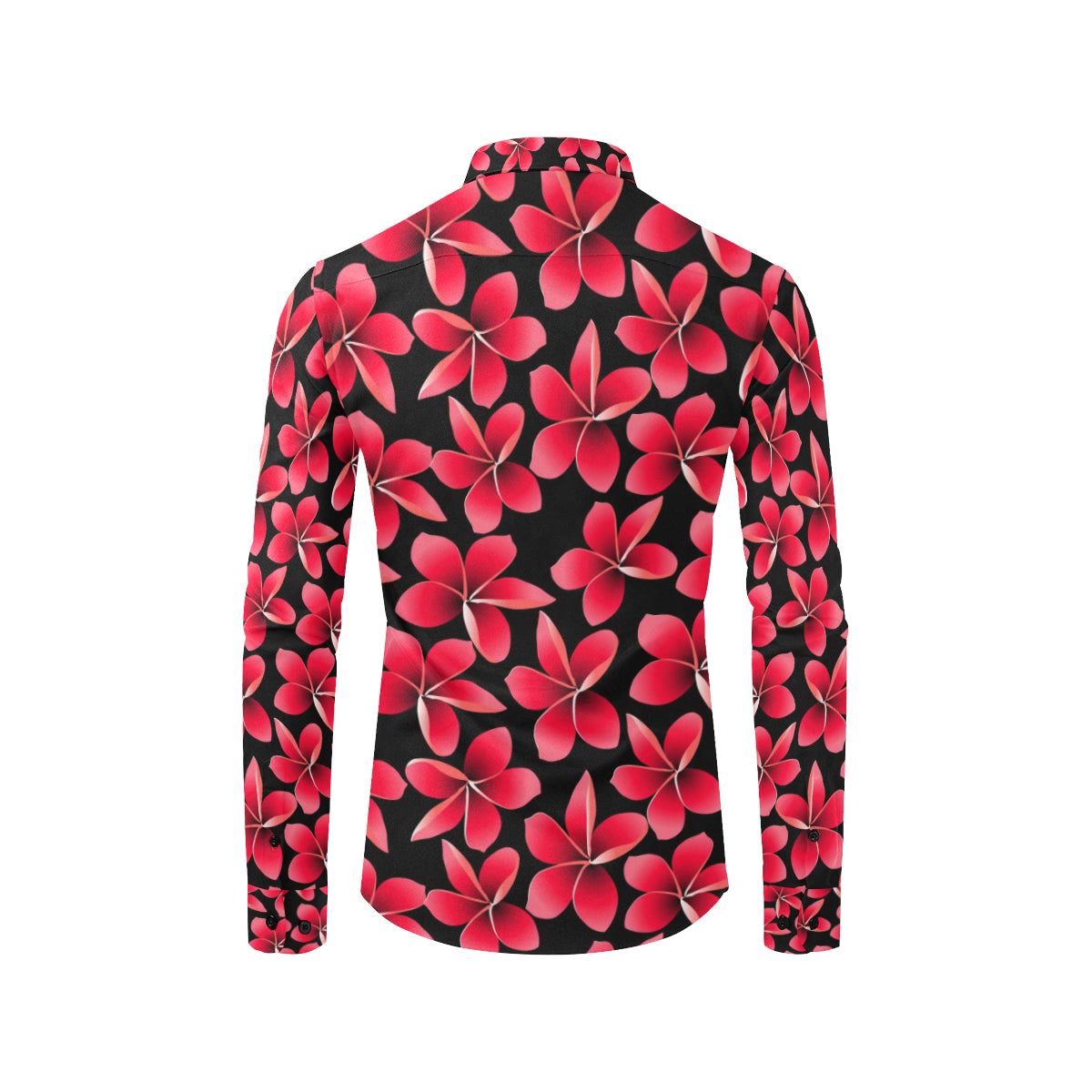 Red Plumeria Pattern Print Design PM025 Men's Long Sleeve Shirt