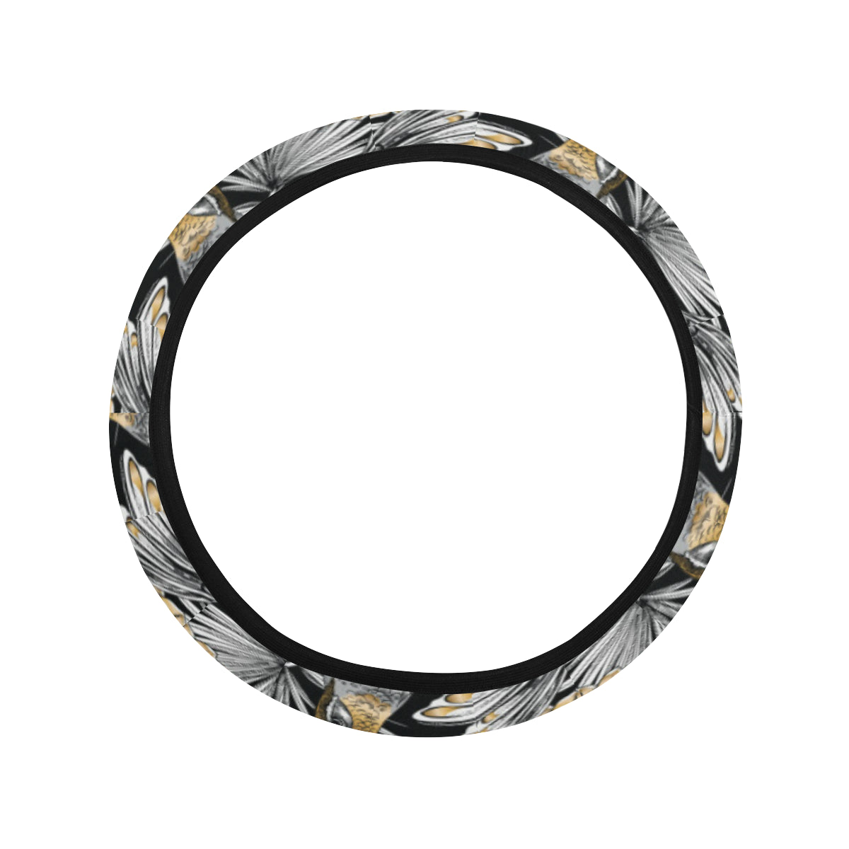 Hummingbird Gold Design Themed Print Steering Wheel Cover with Elastic Edge