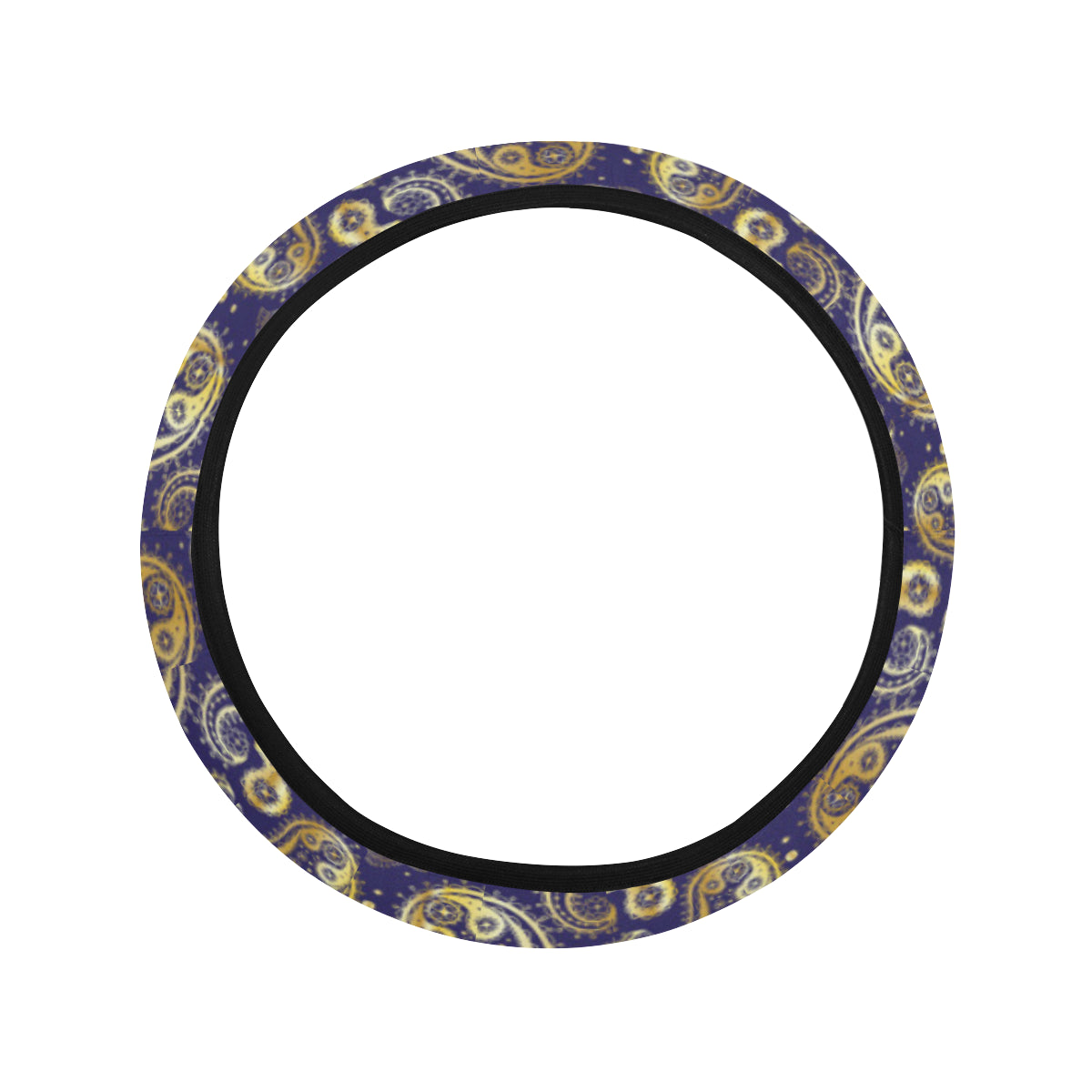 Paisley Blue Yellow Design Print Steering Wheel Cover with Elastic Edge