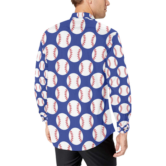 Baseball Blue Background Men's Long Sleeve Shirt