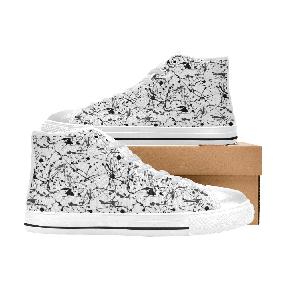 Splatter Print Design LKS305 High Top Women's White Shoes
