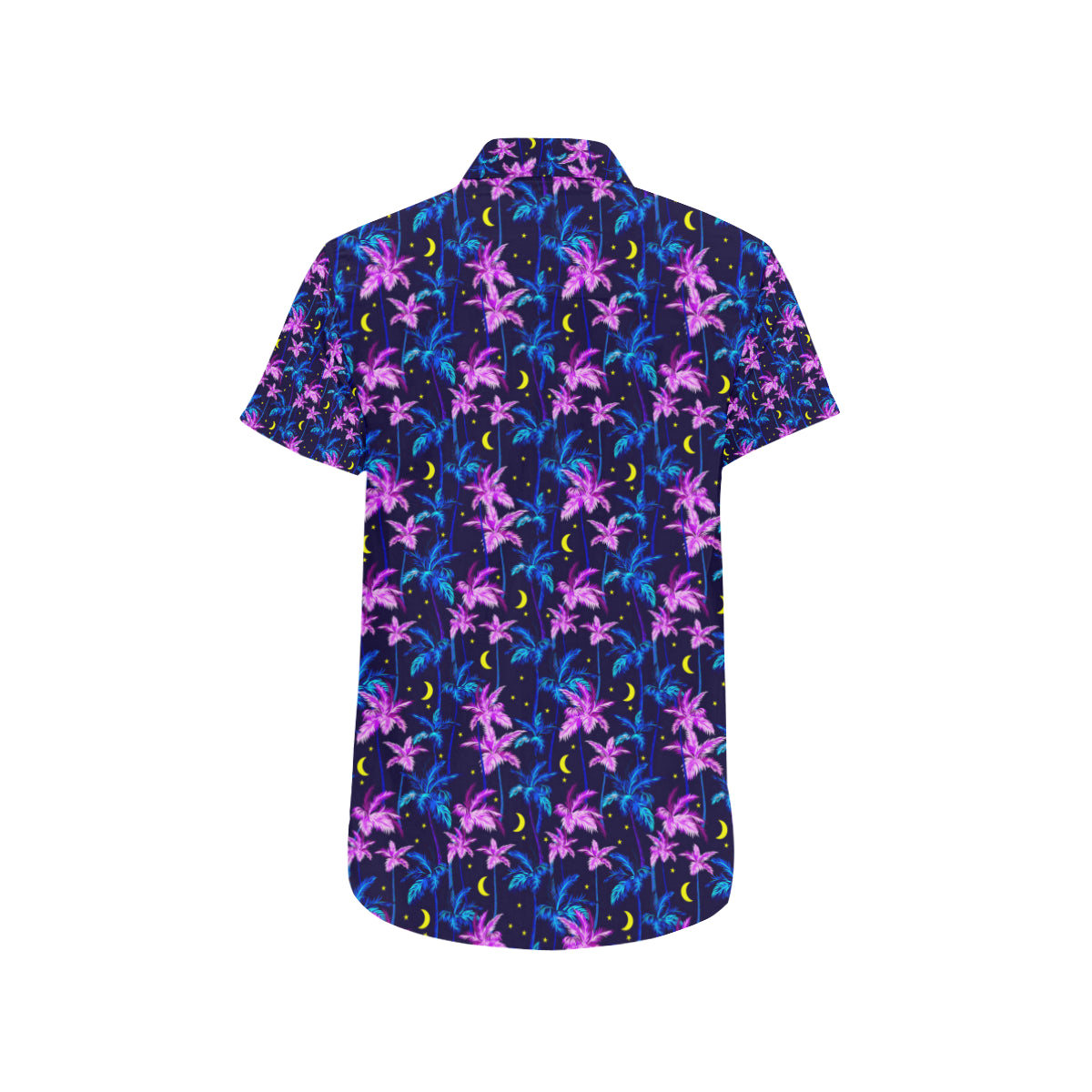 Palm Tree Night Scene Design Print Men's Short Sleeve Button Up Shirt