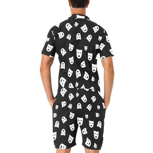 Acting Mask Pattern Print Design 03 Men's Romper