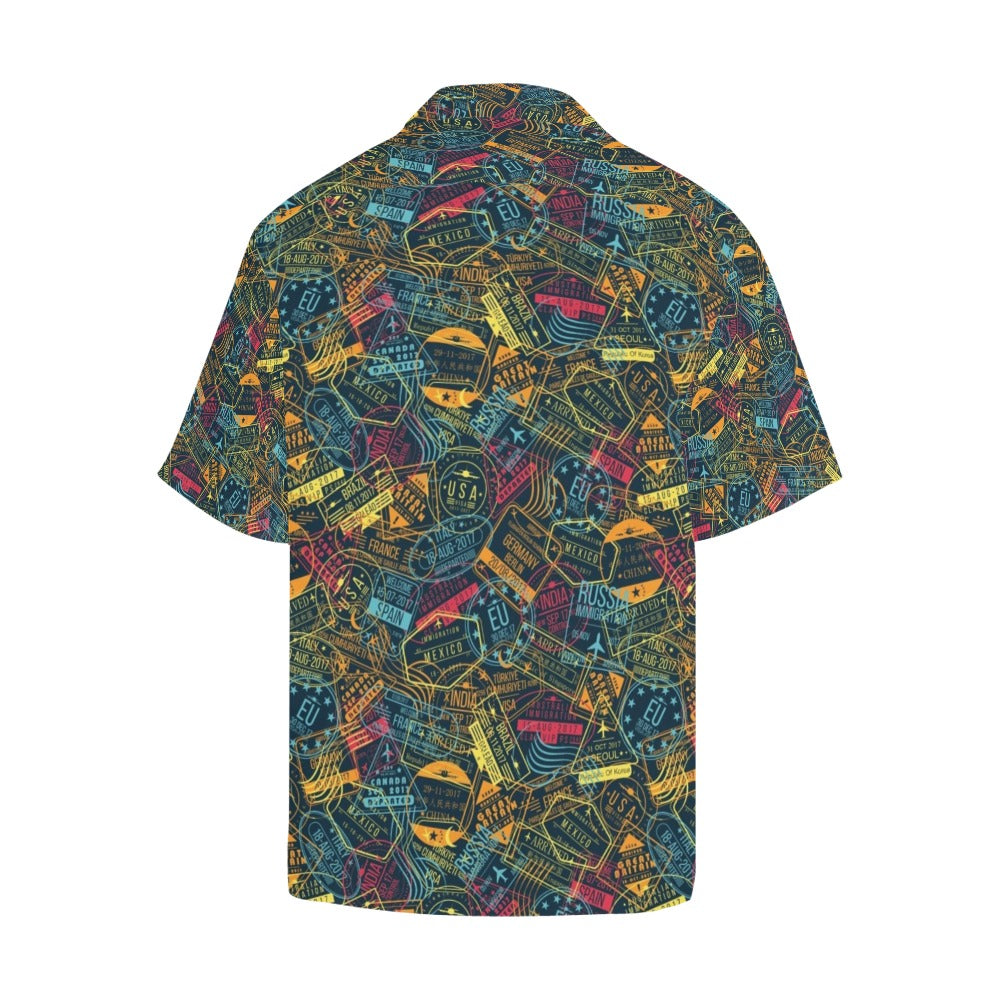 Travel Stamp Colorful Print Design LKS304 Men's Hawaiian Shirt
