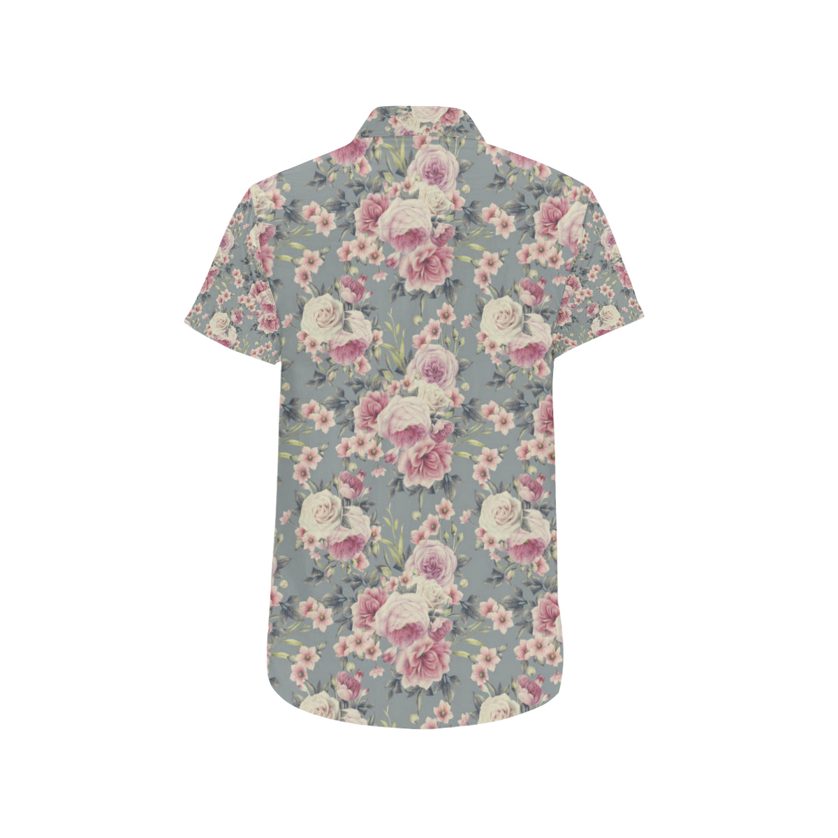 Peony Pattern Print Design PE05 Men's Short Sleeve Button Up Shirt