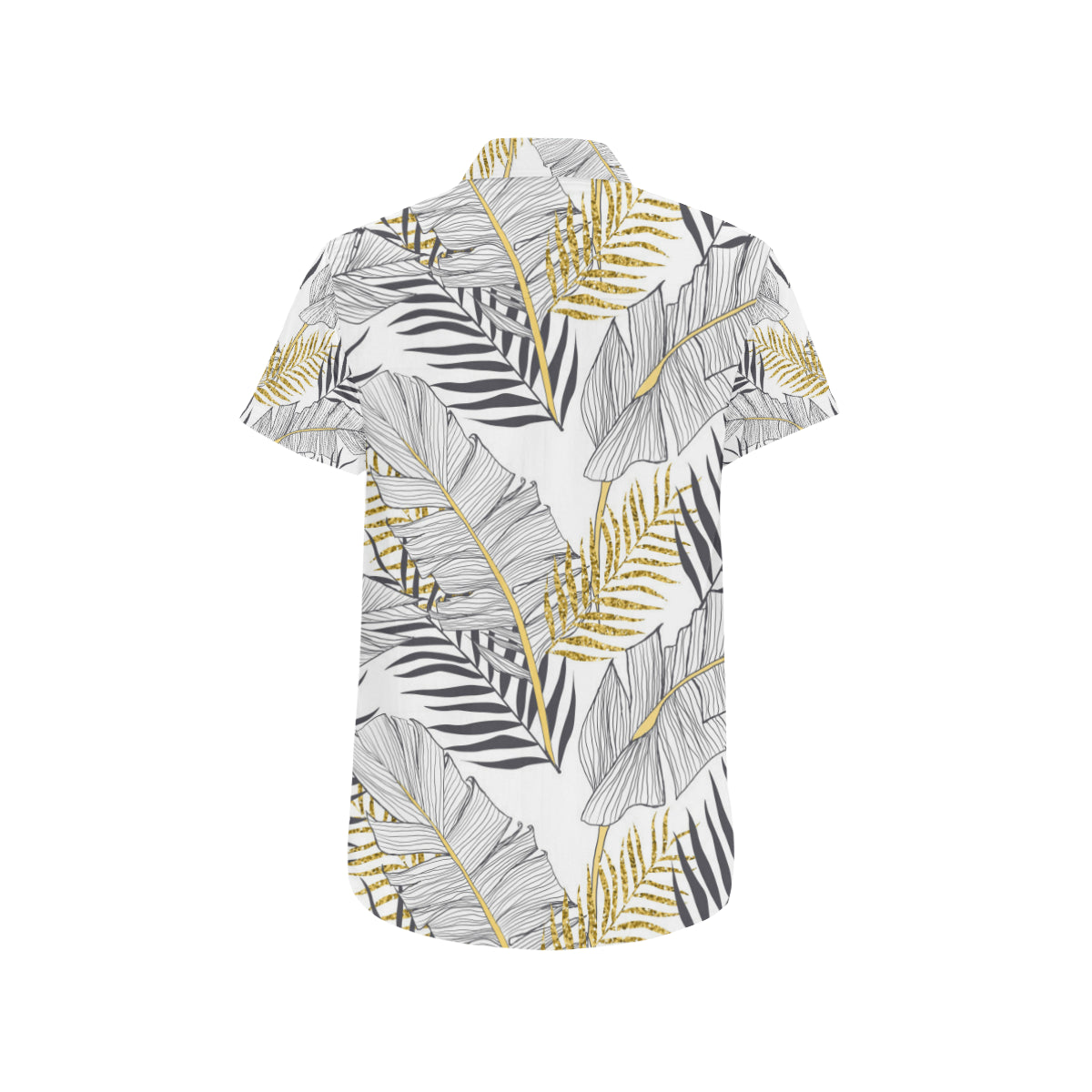 Gold Glitter Tropical Palm Leaves Men's Short Sleeve Button Up Shirt