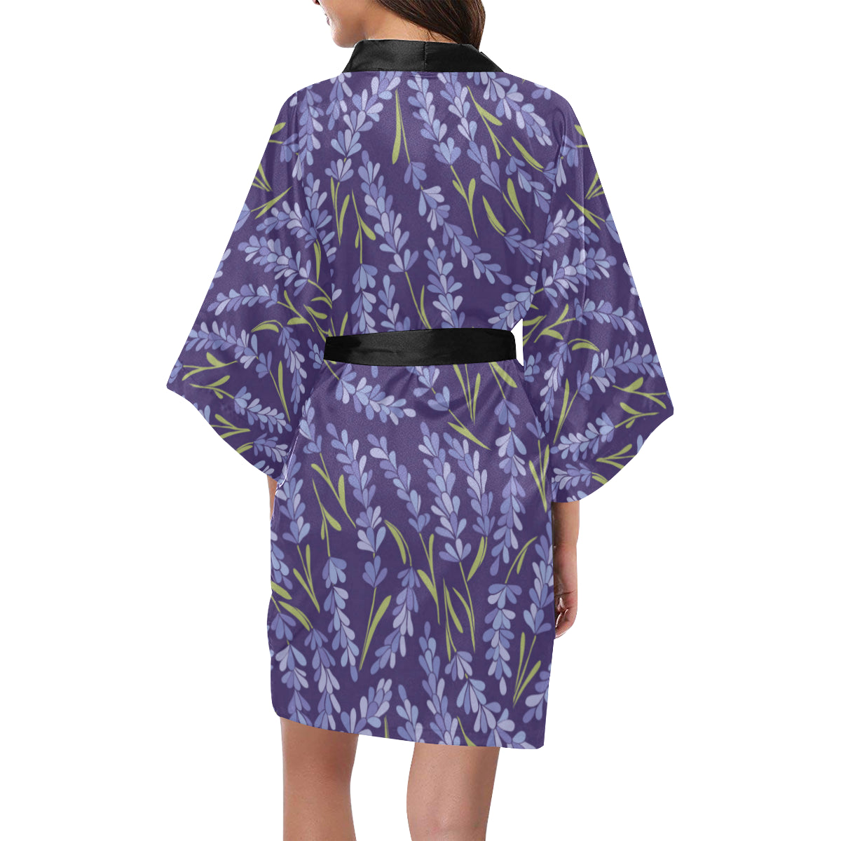 Lavender Pattern Print Design 03 Women's Short Kimono